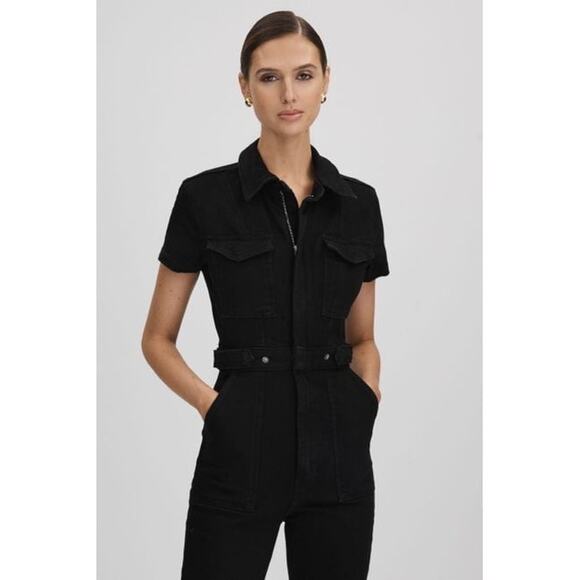 GOOD AMERICAN Women's Good Black Good Denim Jumpsuit size L - Picture 3 of 13